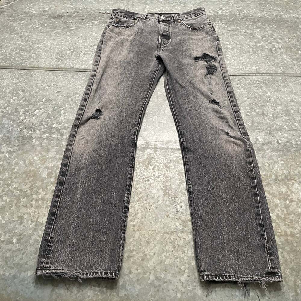 Levi's 501 Vintage Button Fly Denim Jeans Black 33x34 (Fit 30x31) Distressed